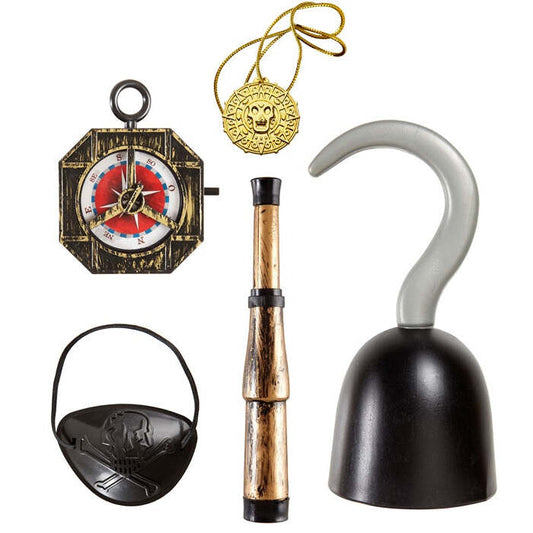 Pirate Accessories  Hook, Compass, Spyglass, Eyepatch, Necklace With Medallion 