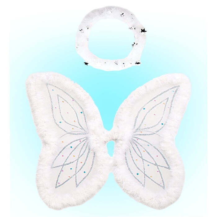 Angel Set  Bendable Marabou And Sequin Decorated Wings, Sparkling Marabou Halo 
