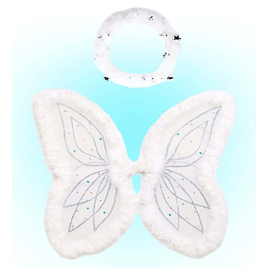 Angel Set  Bendable Marabou And Sequin Decorated Wings, Sparkling Marabou Halo 