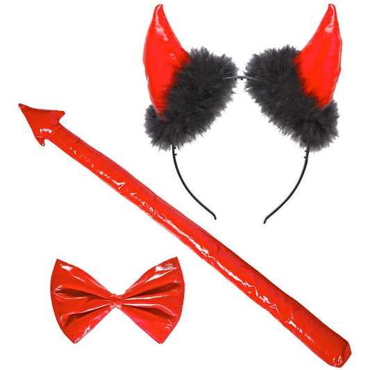 Vinyl Red Devil Dress-Up Set  Horns, Bow Tie, Tail 