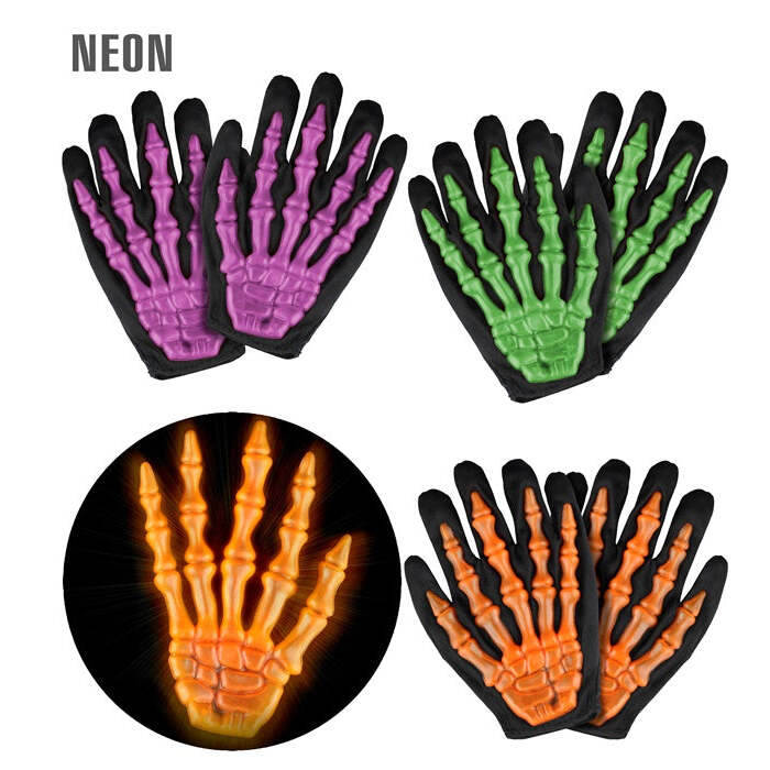 Neon 3D Skeleton Gloves 3 Colorsass.- Child Size