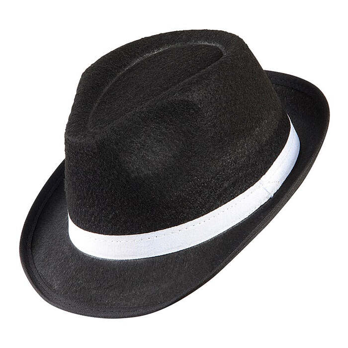 Black Gangster Hats With White Band Felt