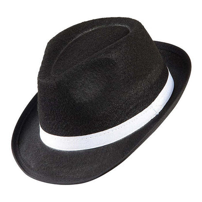 Black Gangster Hats With White Band Felt