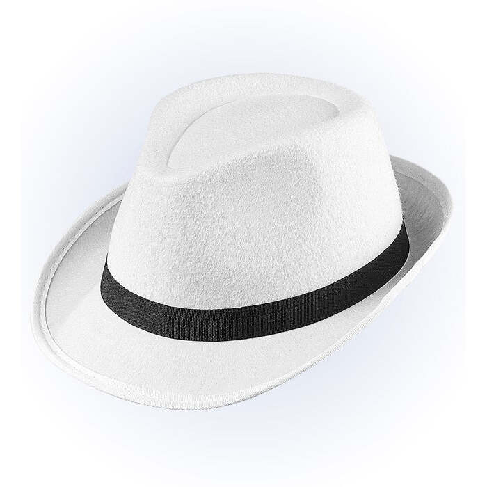 White Gangster Hats With Black Band Felt