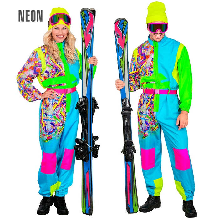 Neon Azure-Green Ski Suit  Overalls, Belt 