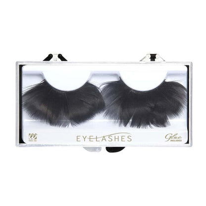 Black Feather Eyelashes In Box With Glass Bottle Glue