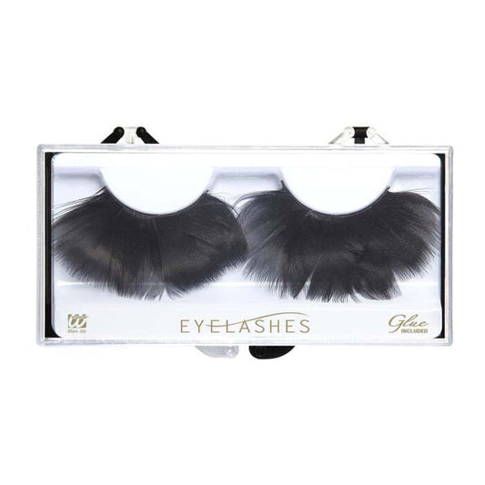 Black Feather Eyelashes In Box With Glass Bottle Glue