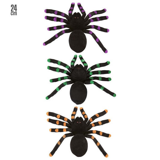 Flocked Spiders  Accents 24 Cm - 3 Colors Ass.