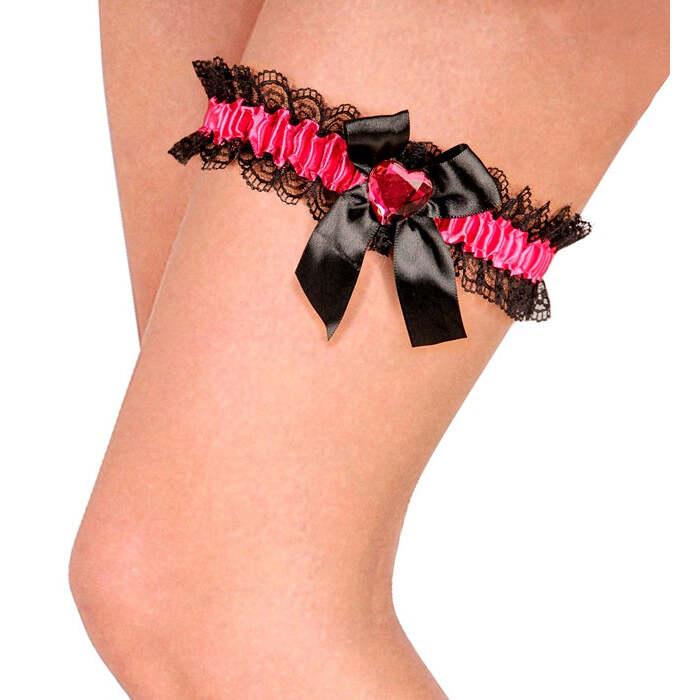 Hot Pink Garter With Bow & Hot Pink Gem Heart