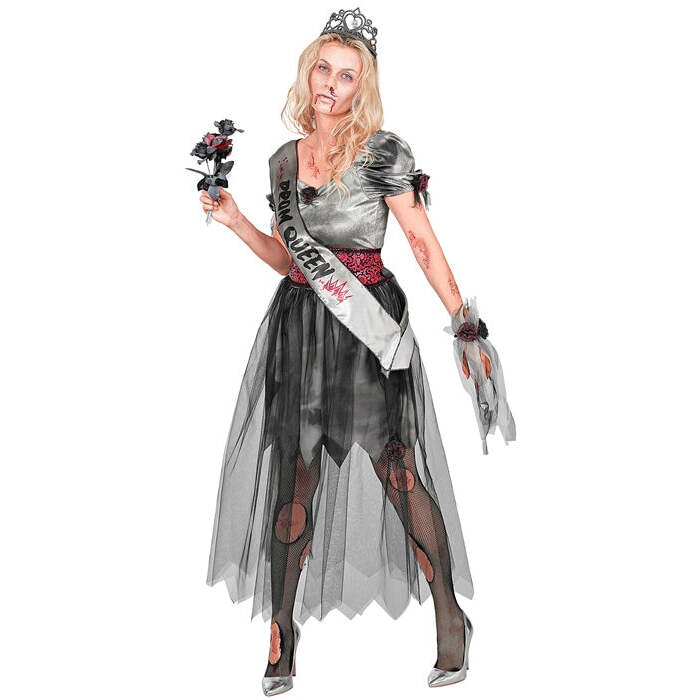 Zombie Prom Queen  Dress, Belt, Sash, Tiara, Wrist Corsage 