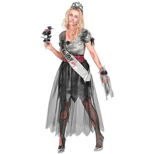 Zombie Prom Queen  Dress, Belt, Sash, Tiara, Wrist Corsage 