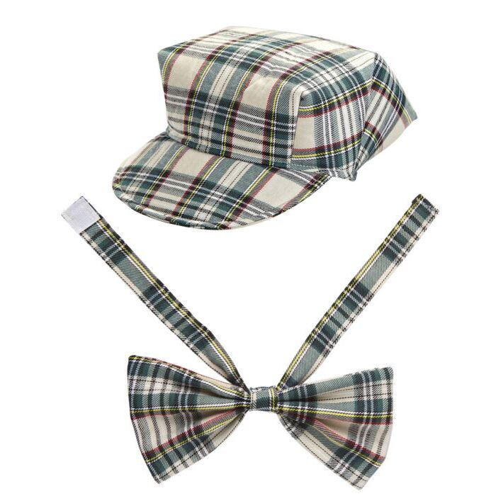 Beige Tartan Hat & Bow Tie
