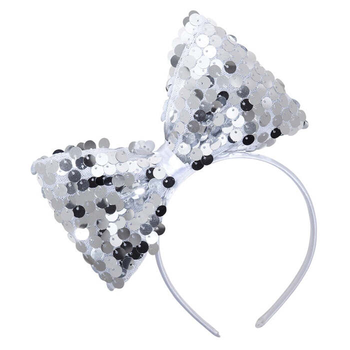 Silver Sequin Bow Headband