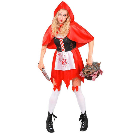 Zombie Red Capelet  Dress, Hooded Capelet, Bow Thigh Highs 