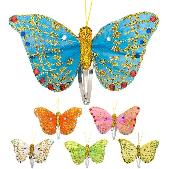 Box Of 12 Butterfly Hair Clips 6 Colors Ass.