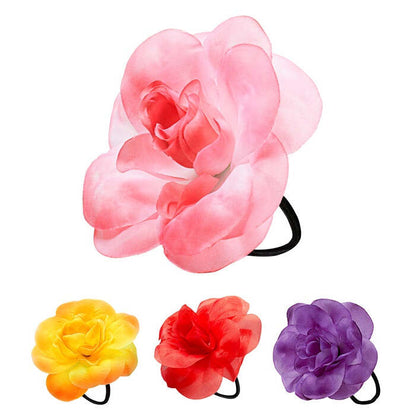 Flower Hair Tie 4 Colors Ass.  6 X Red + 2 X Yellow, Pink, Purple 