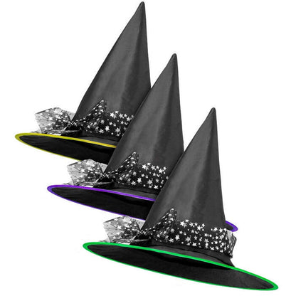 Witch Hats With Silver  Stars Tulle Child Size -3 Colors Ass.