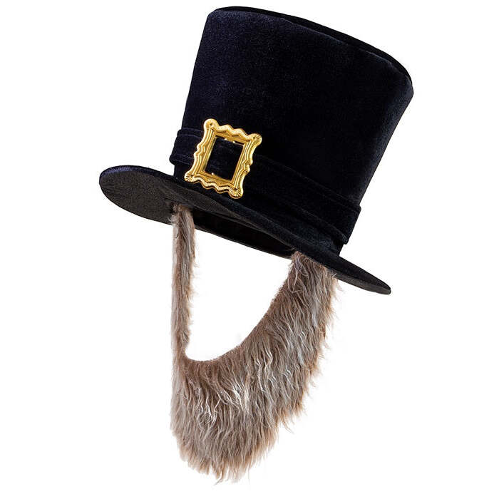 Black Velvet Topper Hat With Buckle And Brown Beard 23 Cm