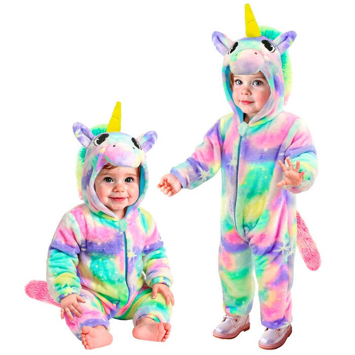 Unicorn Plush Velvet Rainbow  Hooded Jumpsuit 