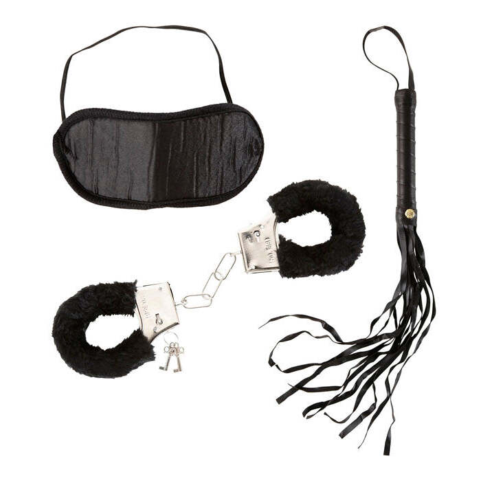 Dominatrix Set  Hancuffs With Plush, Blindfold, Whip 