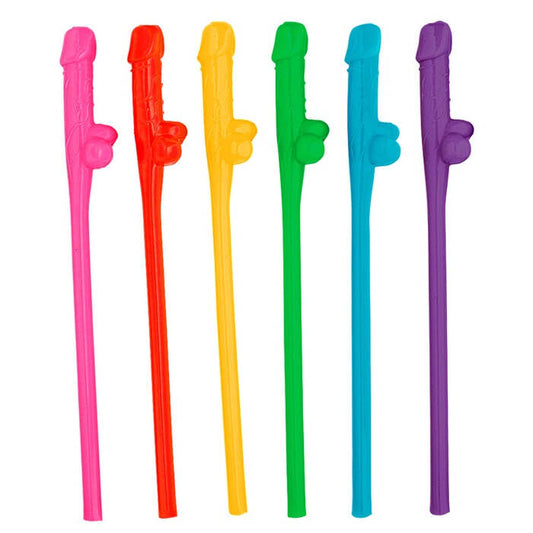 Set Of 6 Colored Willy Sipping Straws