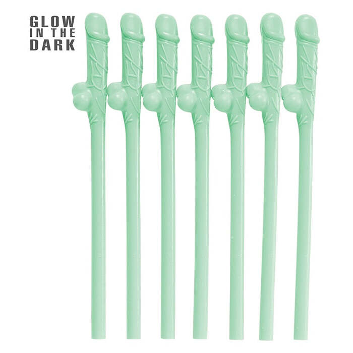 Set Of 6 Glow In The Dark Willy Sipping Straws