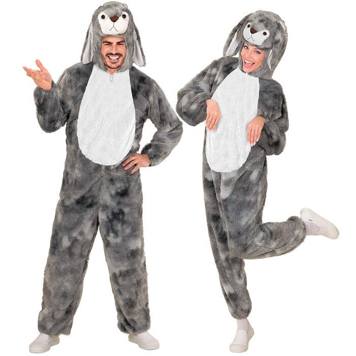 Bunny In Soft Plush  Hooded Jumpsuit With Mask 