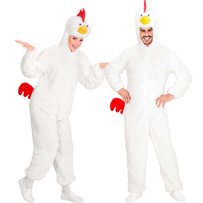 Chicken In Soft Plush  Hooded Jumpsuit With Mask 