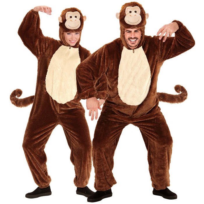 Monkey In Soft Plush  Hooded Jumpsuit With Mask 
