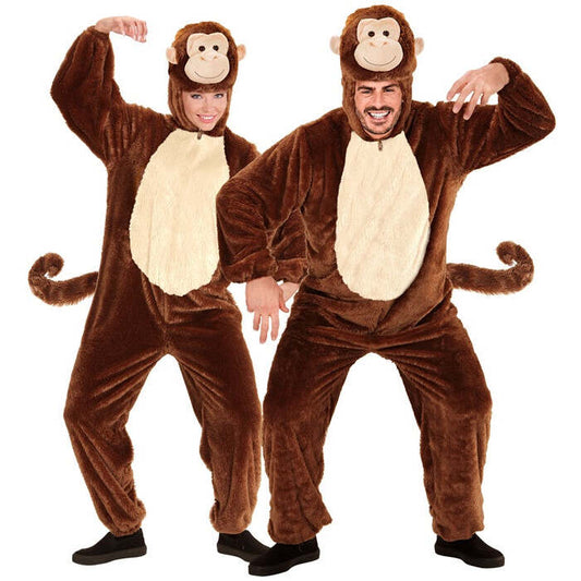 Monkey In Soft Plush  Hooded Jumpsuit With Mask 