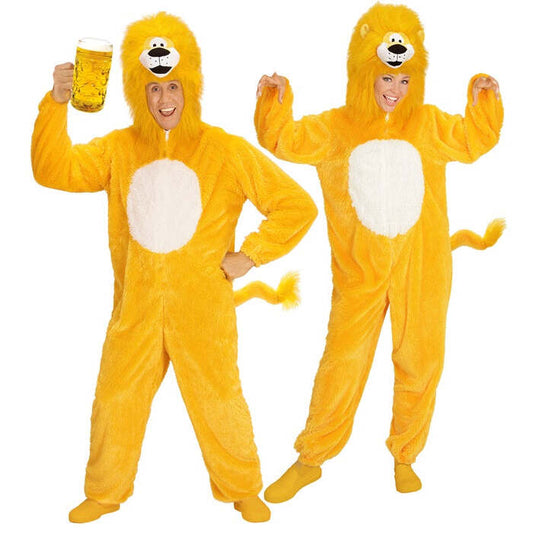 Yellow Lion In Soft Plush  Hooded Jumpsuit With Mask 