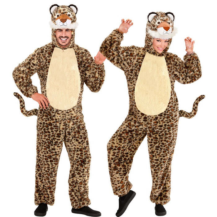 Leopard In Soft Plush  Hooded Jumpsuit With Mask 