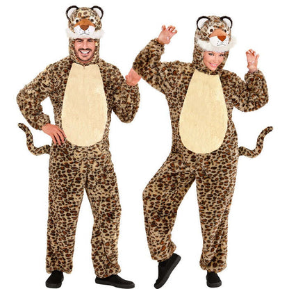 Leopard In Soft Plush  Hooded Jumpsuit With Mask 