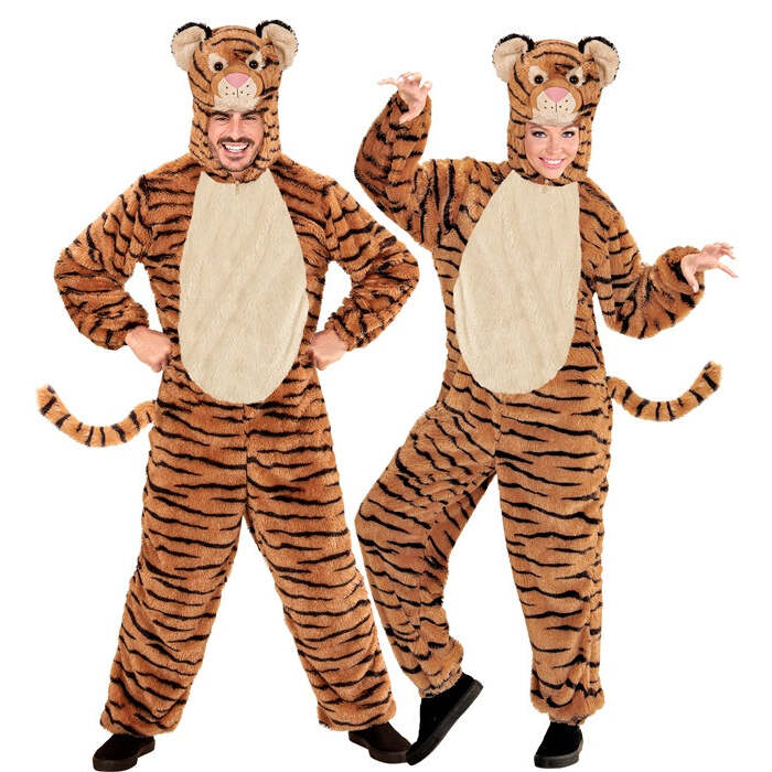 Tiger In Soft Plush  Hooded Jumpsuit With Mask 