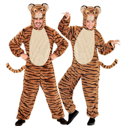 Tiger In Soft Plush  Hooded Jumpsuit With Mask 