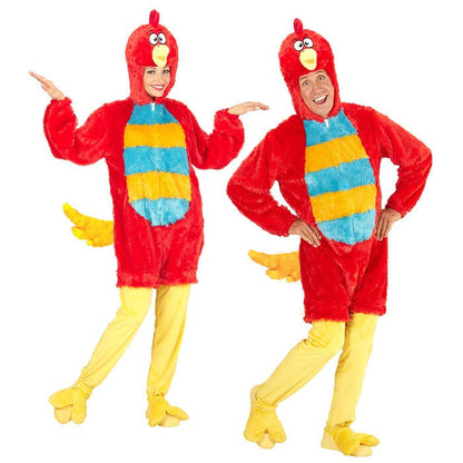 Red Bird In Soft Plush  Hooded Jumpsuit With Mask 