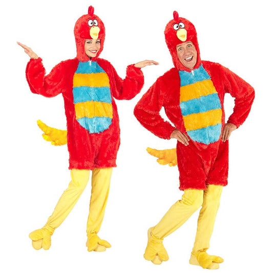 Red Bird In Soft Plush  Hooded Jumpsuit With Mask 