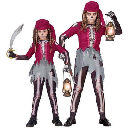 Pirate Skeleton  Shirt With Corset & Skirt, Leggings, Bandana 