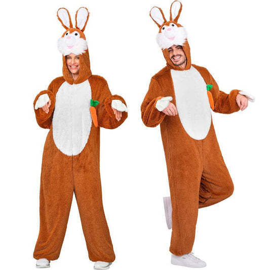 Bunny In Soft Plush  Hooded Jumpsuit With Mask 
