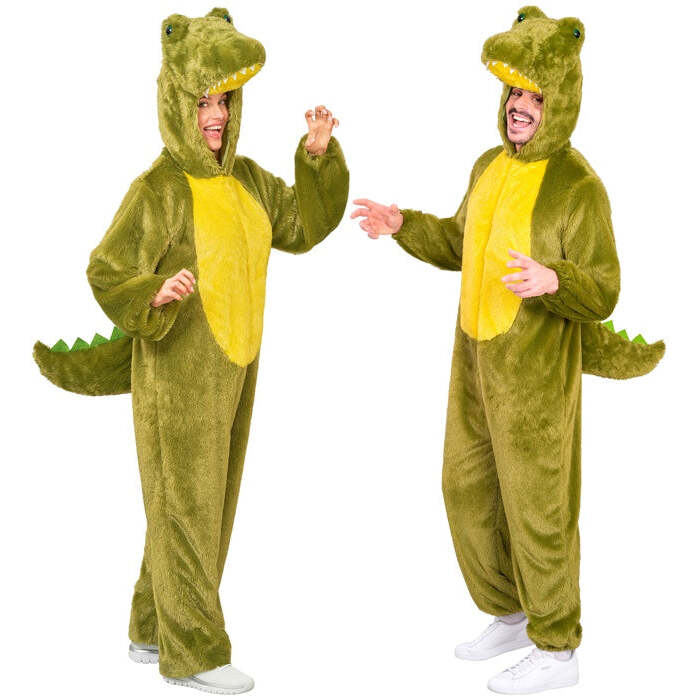Crocodile In Soft Plush  Hooded Jumpsuit With Mask 