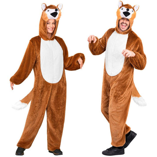 Fox In Soft Plush  Hooded Jumpsuit With Mask 