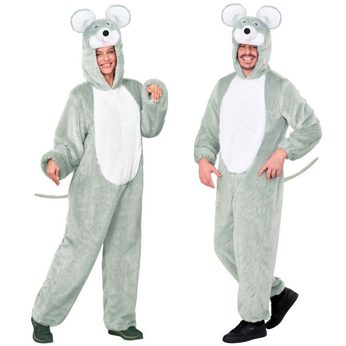 Mouse In Soft Plush  Hooded Jumpsuit With Mask 