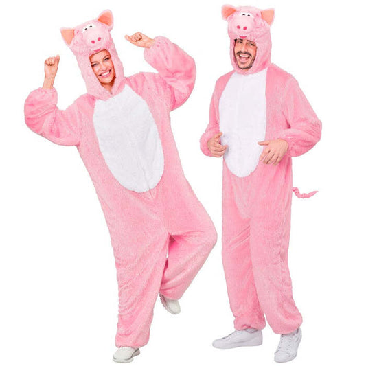 Pig In Soft Plush  Hooded Jumpsuit With Mask 