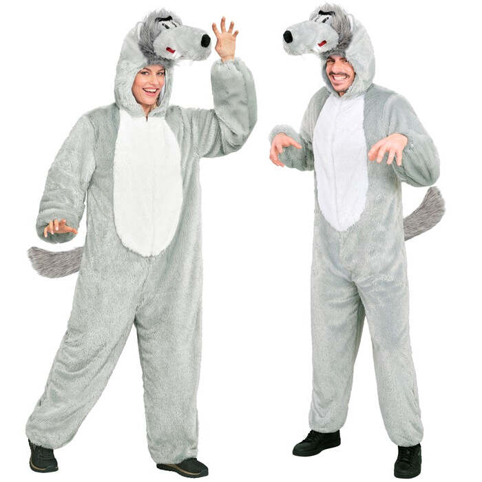 Wolf In Soft Plush  Hooded Jumpsuit With Mask 