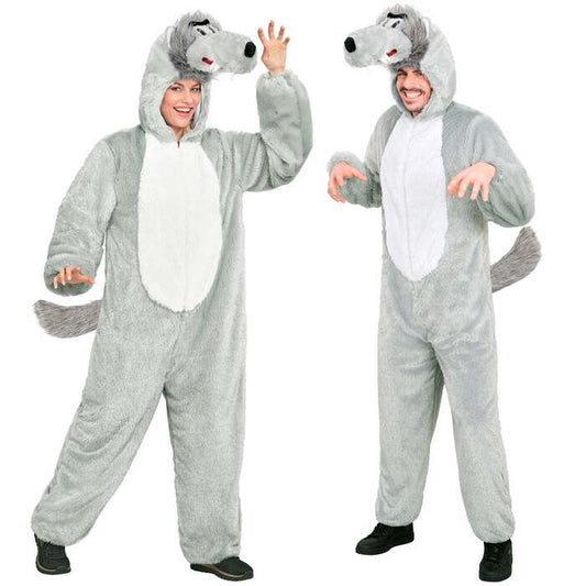 Wolf In Soft Plush  Hooded Jumpsuit With Mask 