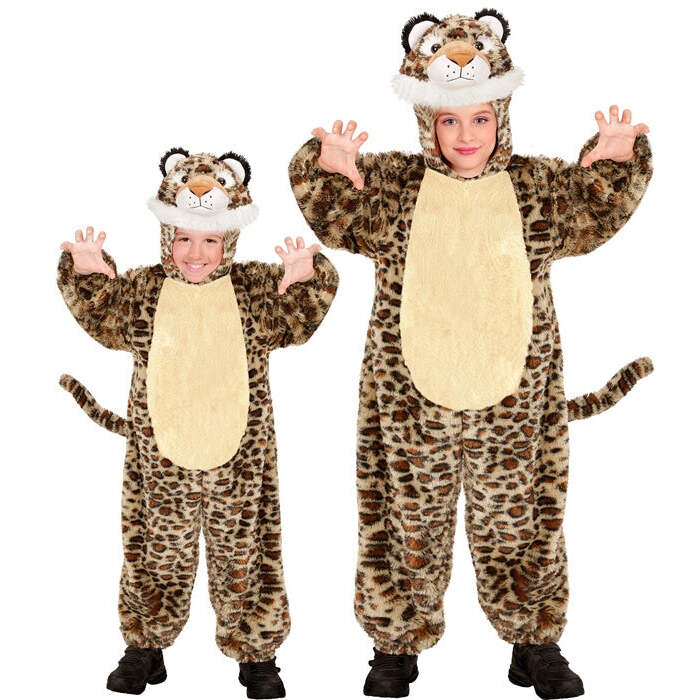 Leopard In Soft Plush  Hooded Jumpsuit With Mask 