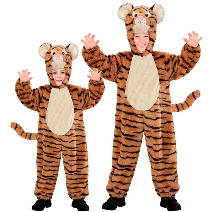 Tiger In Soft Plush  Hooded Jumpsuit With Mask 