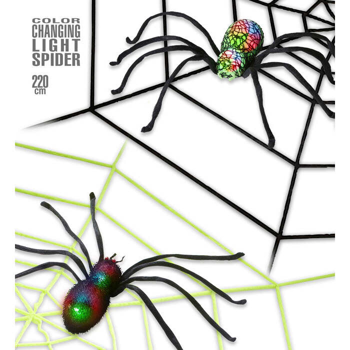Giant Chenille Spiderweb With Changing Color Light Spider 220 Cm - 2 Colors Assorted 