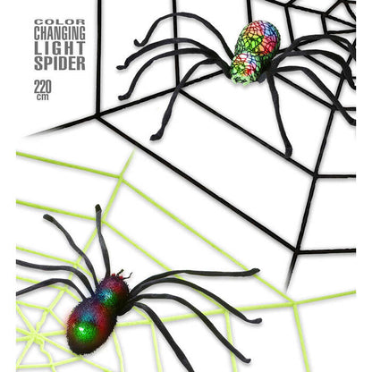 Giant Chenille Spiderweb With Changing Color Light Spider 220 Cm - 2 Colors Assorted 