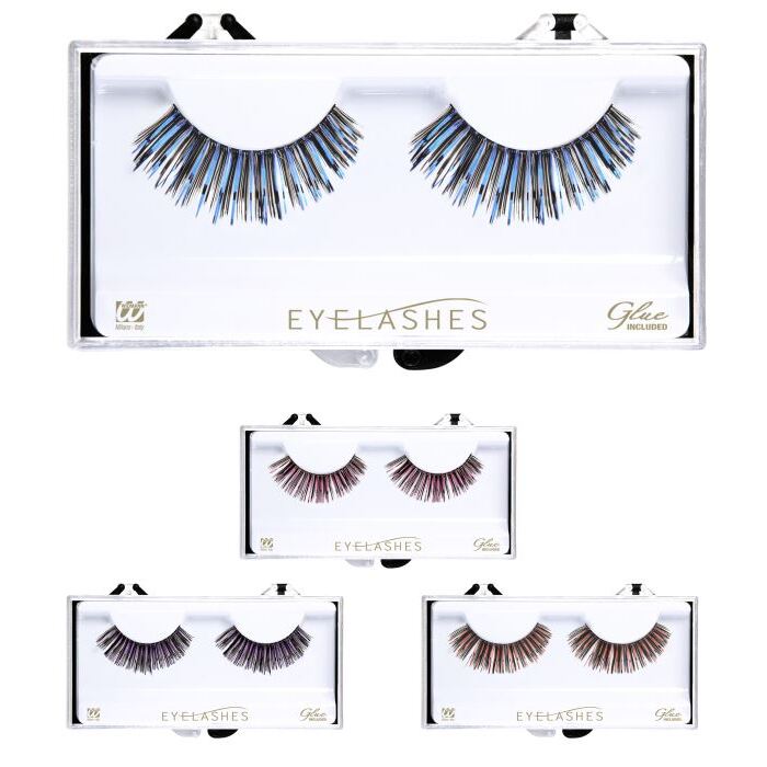 Eyelashes With Tinsel  4 Colors Assorted - In Box With Glass Bottleglue